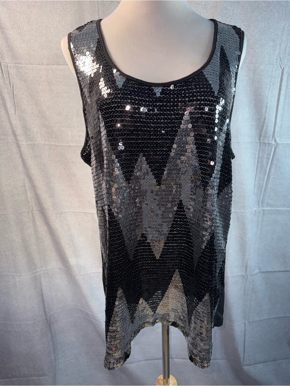 1739-California Girlz Black Sequin Tank Top with Chevron Shine